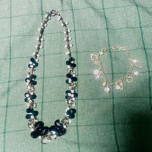 Elegant Black and Silver Necklace and Bracelet Set